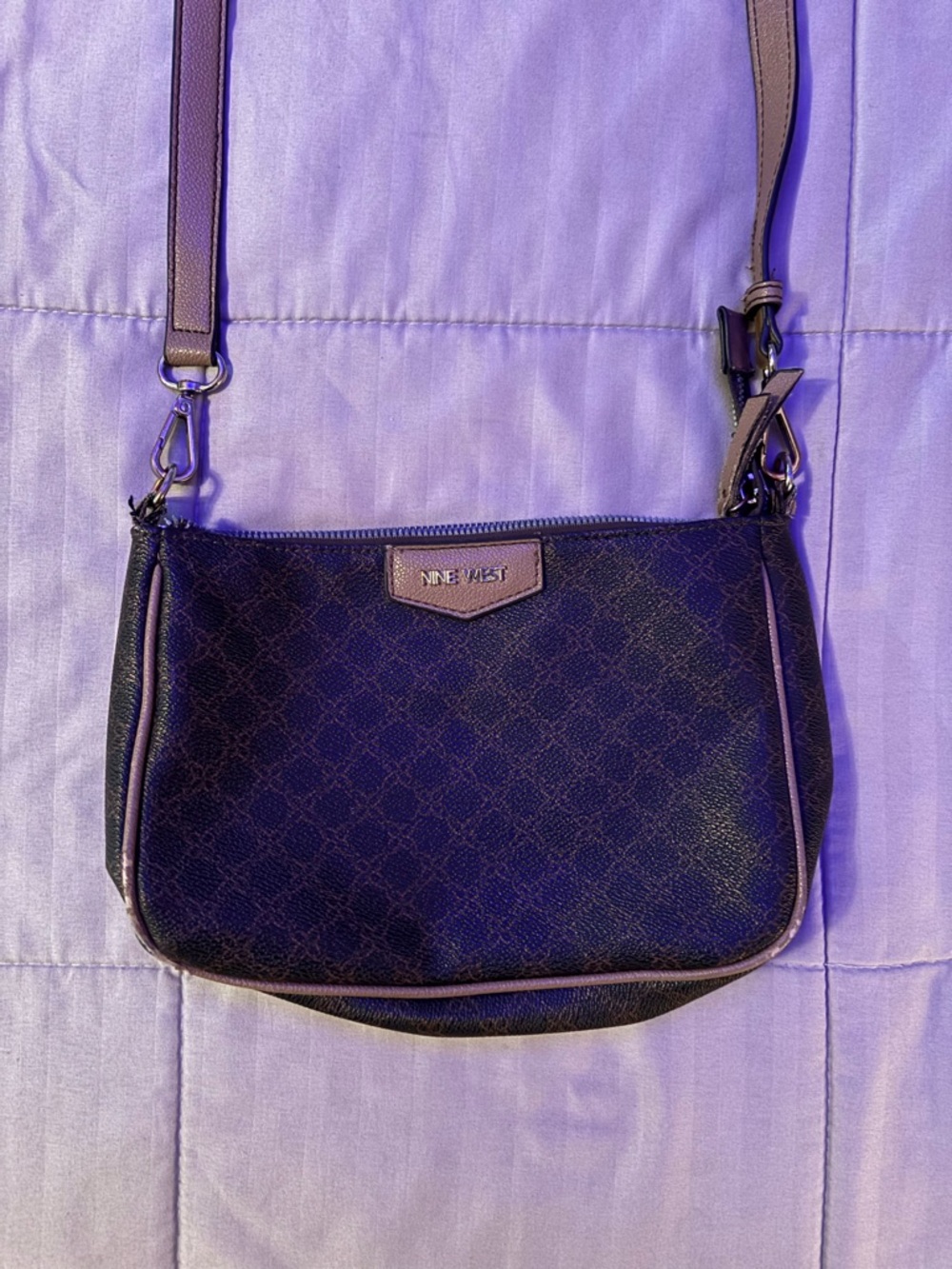 Nine West Black Crossbody Bag - Classic Monogram Design - USED